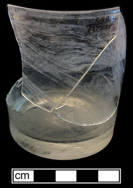 Colorless soda lime tumbler, rough pontil mark. Vessel Height: 3.25”; Rim Diameter: 2 5/8”; Base diameter: 3.00”; Lot: 537. Tumbler type D. 18FR134